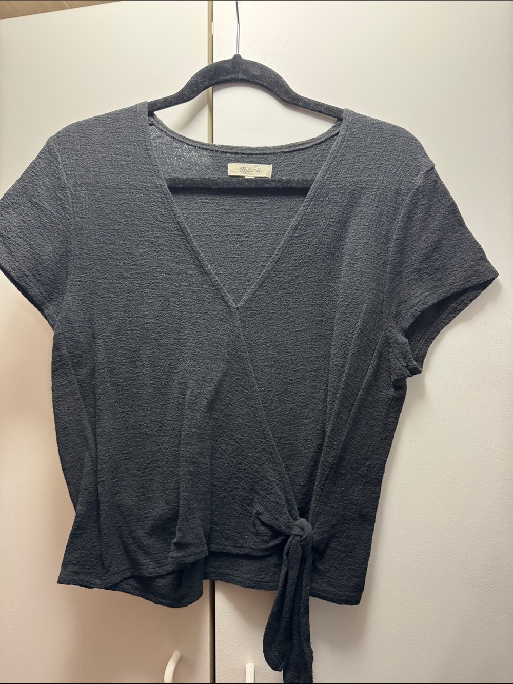 Madewell Black Textured Tie-Front Crop Top